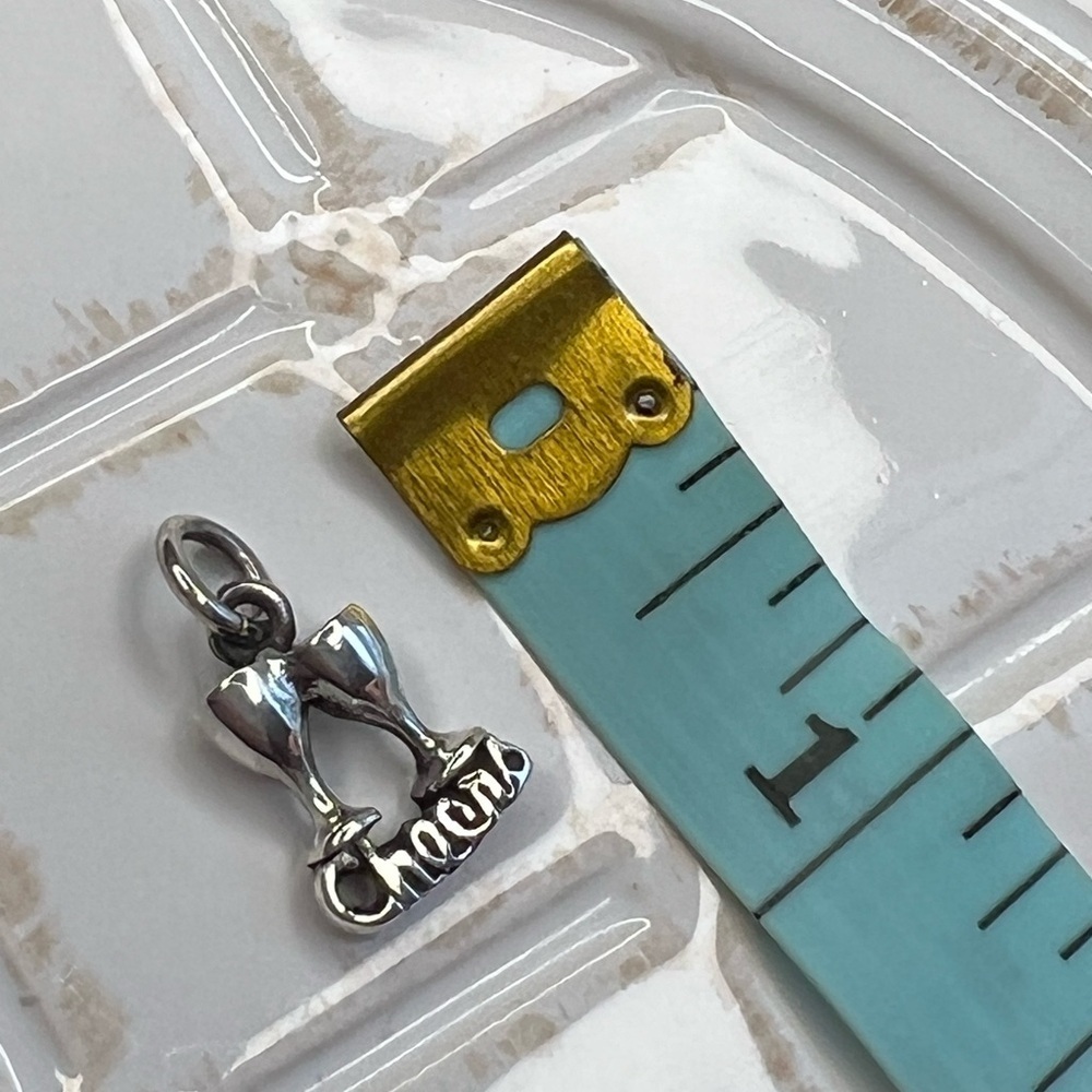 Vintage Cheers Champagne Glasses Charm Pendant Sterling Silver NOS - Picture 4 of 4